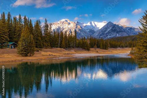 Fototapeta Naklejka Na Ścianę i Meble -  Reflections On Cascade Ponds In Banff National Park