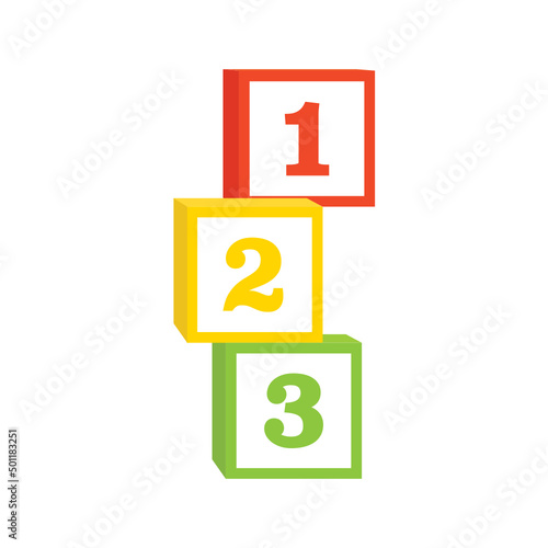 Number Block, 1 2 3 Toy Block, Toy Blocks, Kids Toy Wood Block, Wood Toy Number, Children's Number Wood Block Vector Illustration