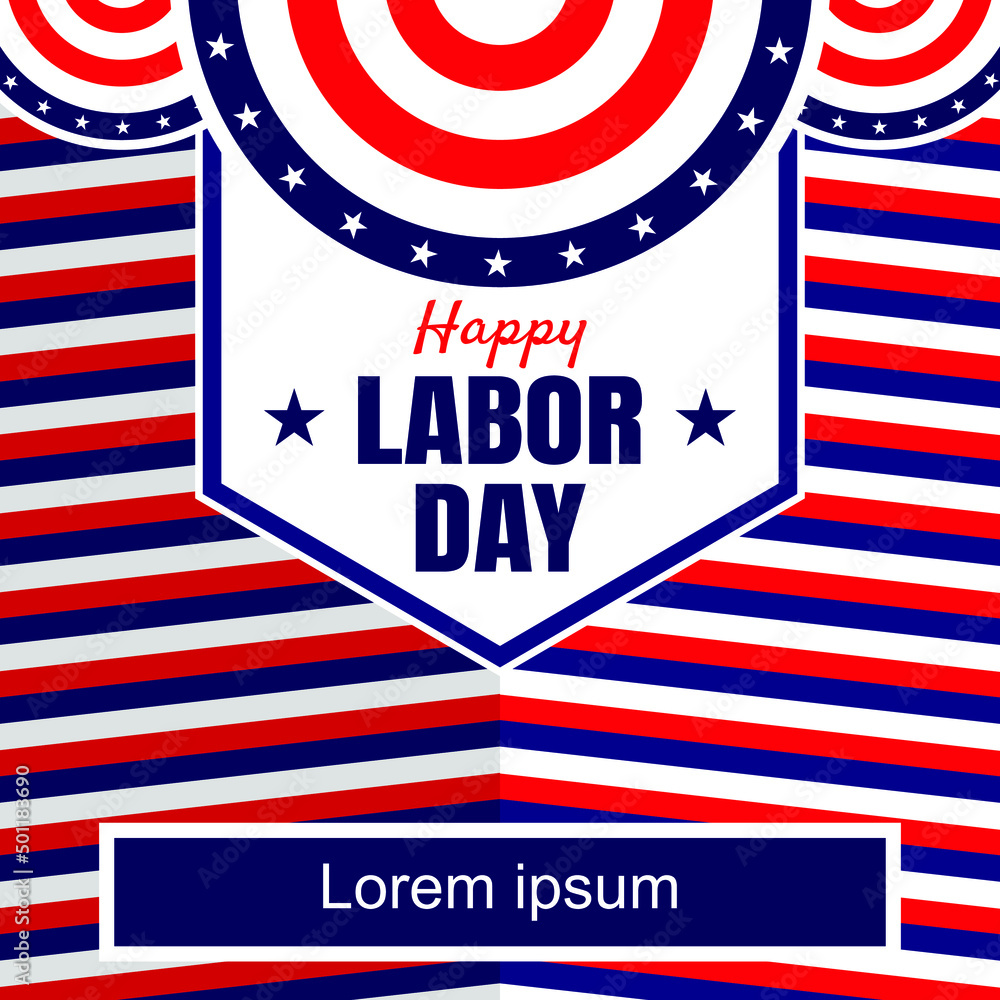 USA Labor Day greeting card with USA national flag colors background and handwritten text Happy Labor Day. Vector illustration.