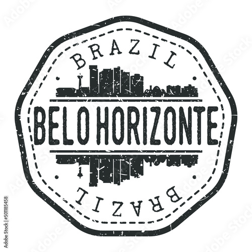 Belo Horizonte, State of Minas Gerais, Brazil Stamp Skyline Postmark. Silhouette Postal Passport. City Round Vector Icon. Vintage Postage Design.
