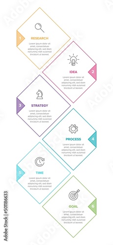 Vertical infographic design with icons and 6 options or steps. Thin line. Infographics business concept. Can be used for info graphics, flow charts, presentations, mobile web sites, printed materials.