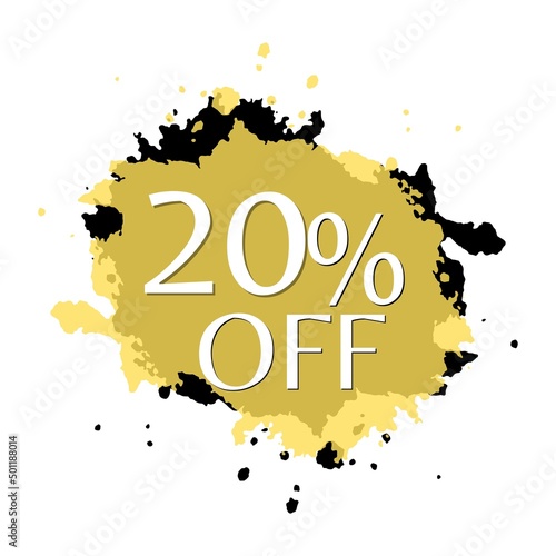 20  off Abstract yellow and black ink with almost free discount number and percentage 