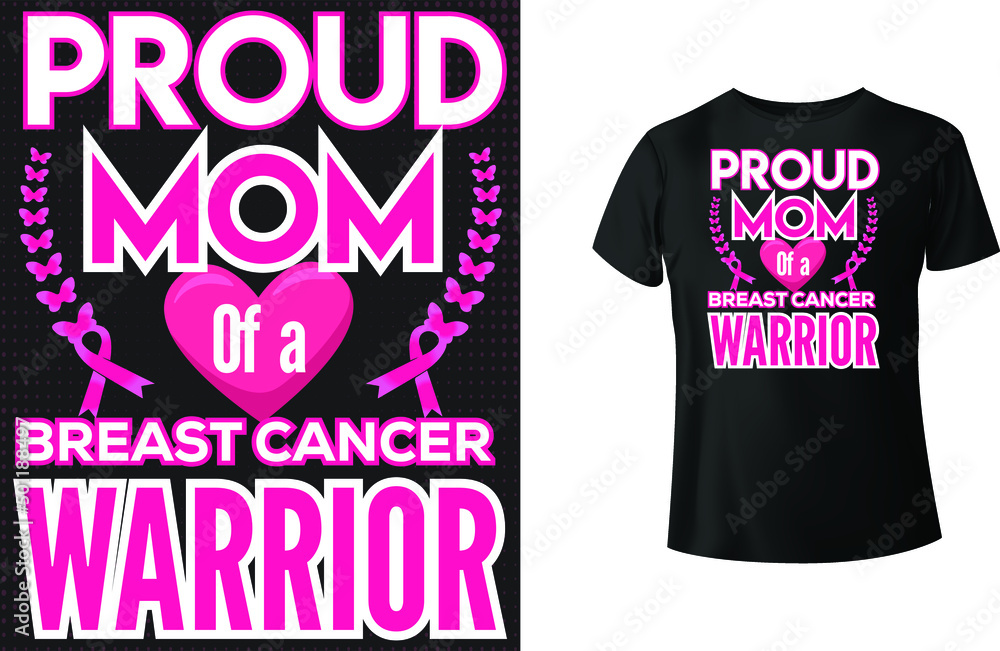 Proud Mom Breast Cancer Warrior T-Shirt Design Pink Women's Day Vector