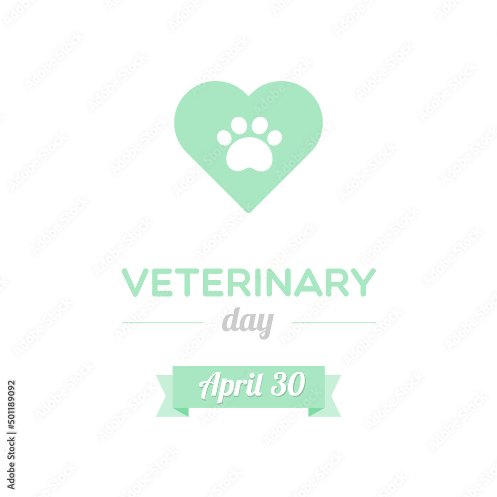 Veterinary Day. April. Footprint in heart shape symbol. Vector illustration, flat design Veterinary Day. April. Footprint in heart shape symbol. Vector illustration, flat design