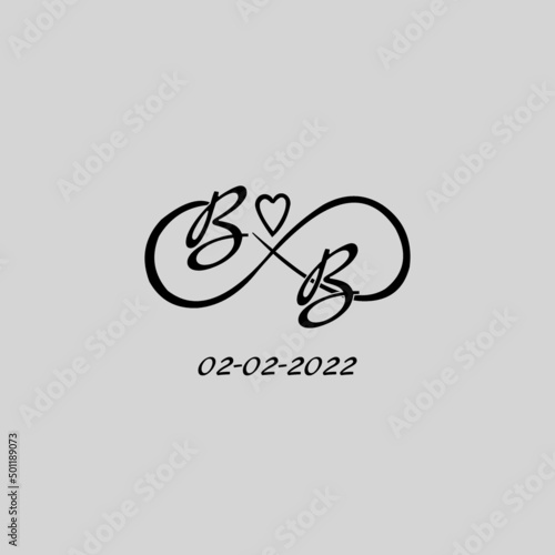 Letter BB logo with infinity and love symbol, elegant cute wedding monogram design