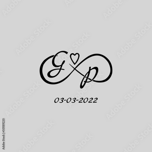 Letter GP logo with infinity and love symbol, elegant cute wedding monogram design