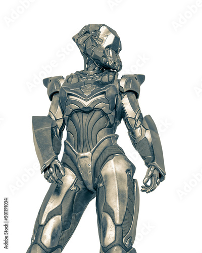 alien female soldier is doing a pin up pose in white background