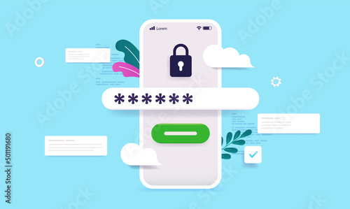 Insert password vector illustration of smartphone with locked screen and field to insert passwords