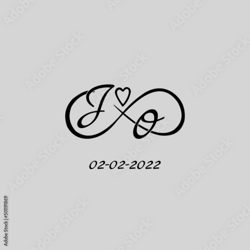 Letter JO logo with infinity and love symbol, elegant cute wedding monogram design