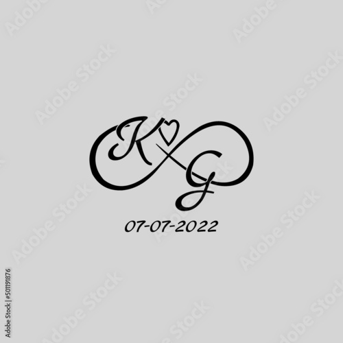 Letter KG logo with infinity and love symbol, elegant cute wedding monogram design