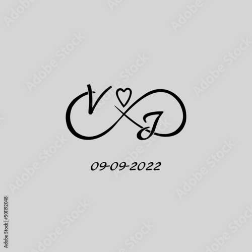 Letter VI logo with infinity and love symbol, elegant cute wedding monogram design