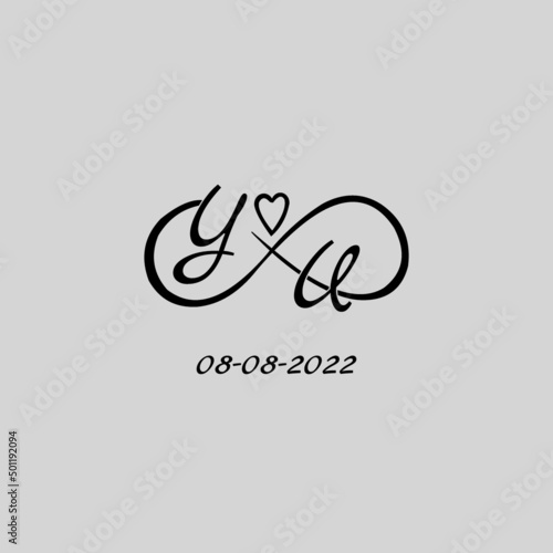 Letter YU logo with infinity and love symbol, elegant cute wedding monogram design