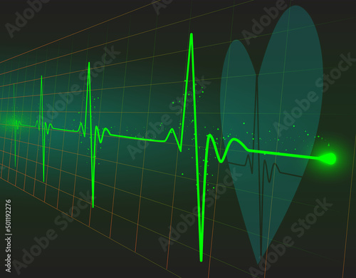 EKG or ECG line, electrocardiogram, with heart beat line pulse and heart icon, 3d illustration