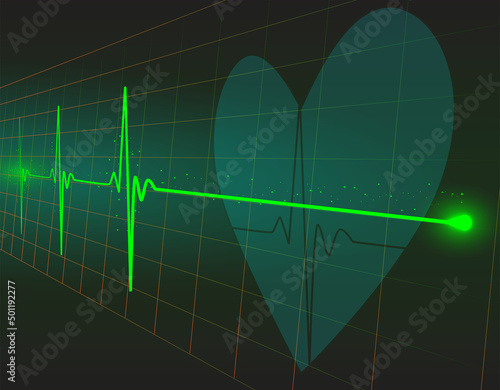 EKG or ECG line, electrocardiogram, with heart beat line pulse and heart icon, 3d illustration