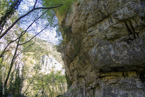 Image of a mountain panorama while hiking. Rocky gorges of the Scalelle trail Caramanico Terme Abruzzo Italy