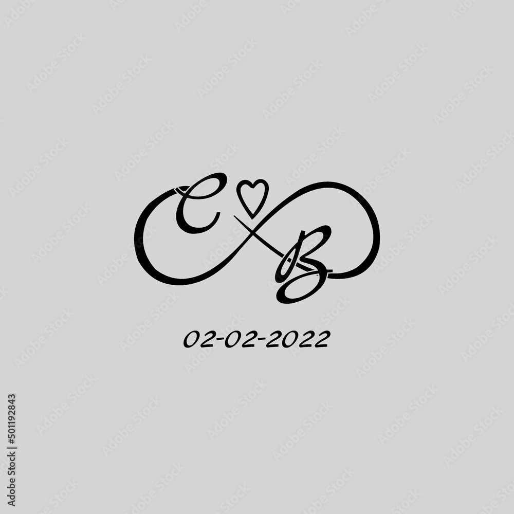 Letter CB logo with infinity and love symbol, elegant cute wedding