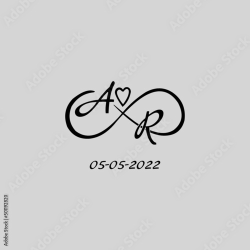 Letter AR logo with infinity and love symbol, elegant cute wedding monogram design