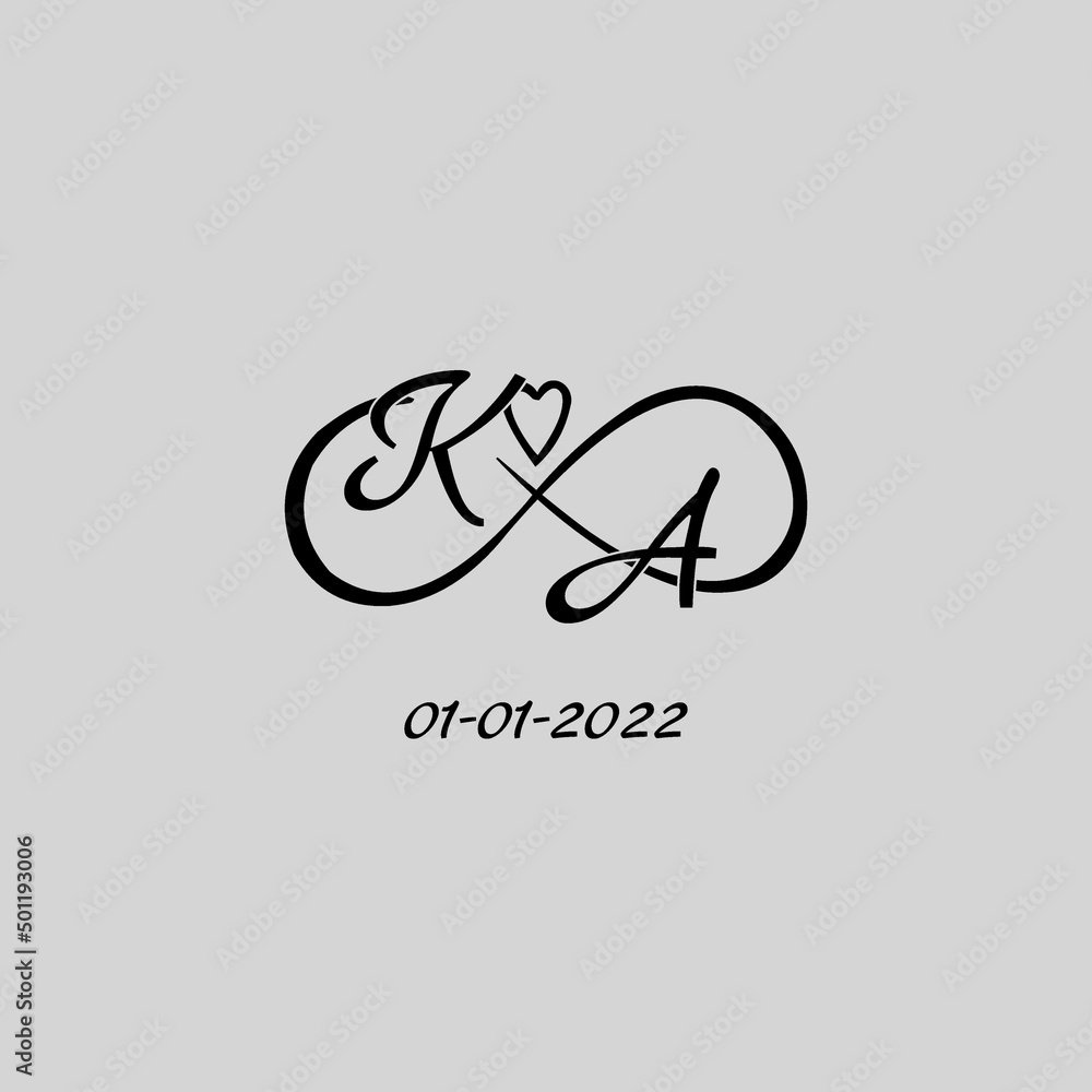 Letter KA logo with infinity and love symbol, elegant cute wedding monogram design - obrazy, fototapety, plakaty 