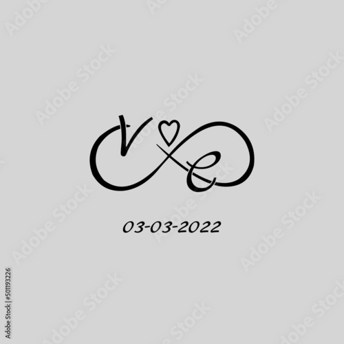 Letter VC logo with infinity and love symbol, elegant cute wedding monogram design