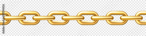 Realistic gold plated seamless metal chain with golden links on checkered background. Vector illustration.