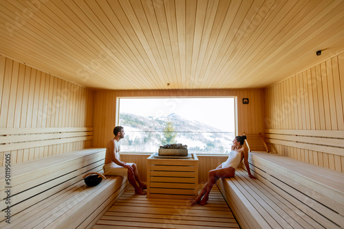 Young couple relaxing in th...