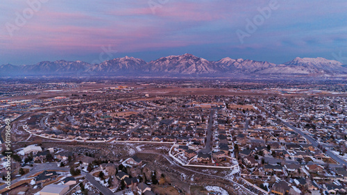 Salt Lake City Valley and Wasatch Mountains at sunset