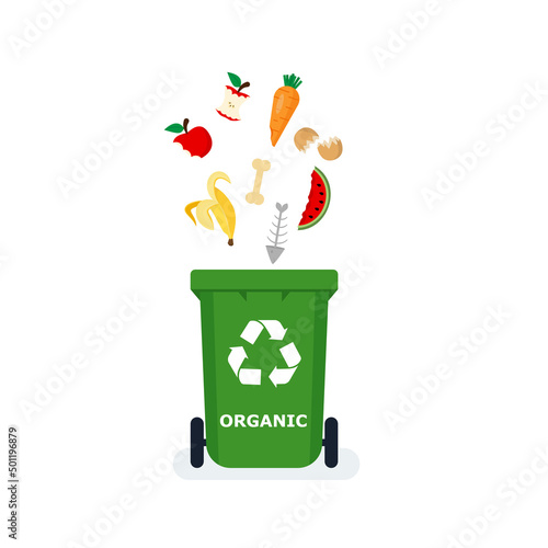 Waste segregation. Sorting garbage by material and type in colored trash cans. Waste utilization and ecology save concept.