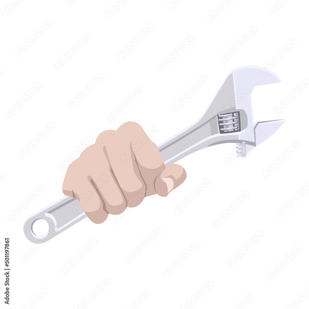 The hand of a plumber holding an adjustable wrench The hand of a plumber holding an adjustable wrench