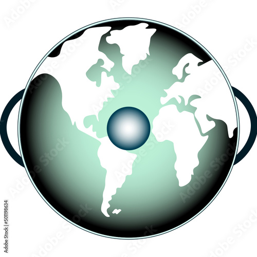 earth globe icon, mundo olla vista desde arriba, logo para cocineras, cambio climático, cuidado del planeta, fondo transparente