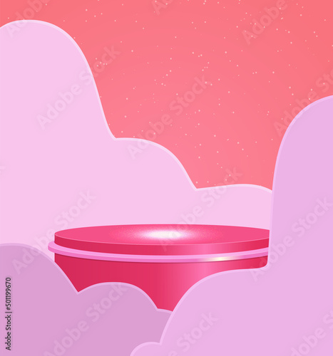 Vector stage pink background with red round platform for design