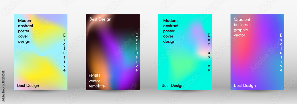 Set for liquid on colorful background.  Bright mesh blurred pattern in pink, blue, green tones.  Fashionable advertising vector in retro for book, annual, mobile interface, web application.