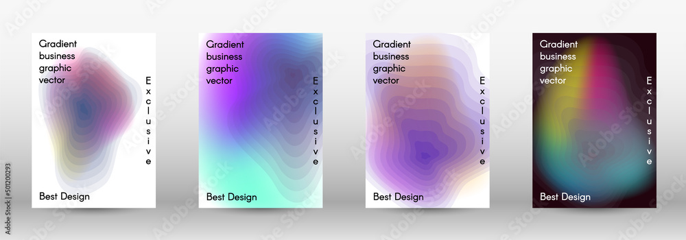 Set for liquid. Holographic abstract backgrounds. Bright mesh blurred pattern in pink, blue, green tones. Fashionable advertising vector in retro for book, annual, mobile interface, web application.