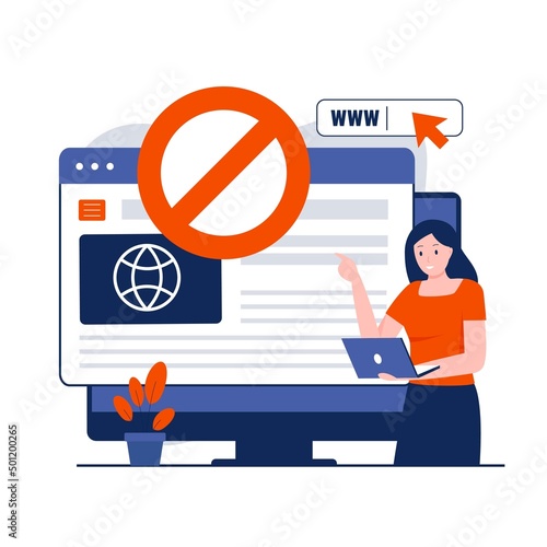 Blocked website illustration concept. Illustration for websites, landing pages, mobile applications, posters and banners. Trendy flat vector illustration