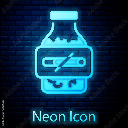 Glowing neon Nicotine gum in blister pack icon isolated on brick wall background. Helps calm cravings and reduces anxiety caused by quitting smoking. Vector