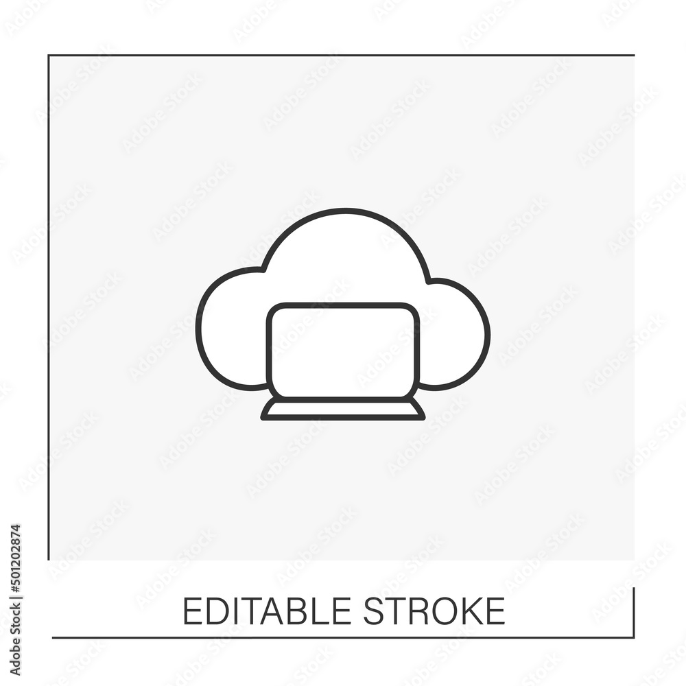 Storage line icon. Online cloud storage on laptop with personal information. Web service concept. Isolated vector illustration. Editable stroke Storage line icon. Online cloud storage on laptop with personal information. Web service concept. Isolated vector illustration. Editable stroke