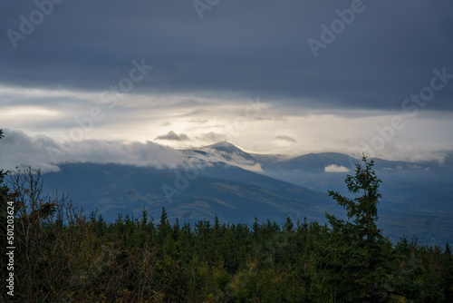 Extensive mountain panorama in the Karkonosze Mountains