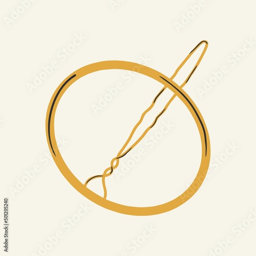 Cartoon golden hairpin, barrette. Hair accessories. Beauty design. Women's salon concept. Flat design, hand drawn cartoon, vector.
