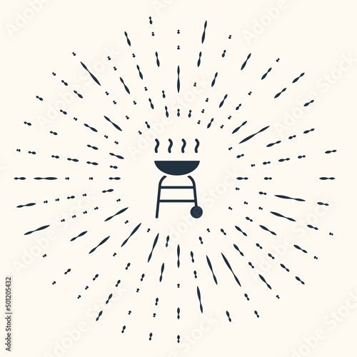 Grey Barbecue grill icon isolated on beige background. BBQ grill party. Abstract circle random dots. Vector