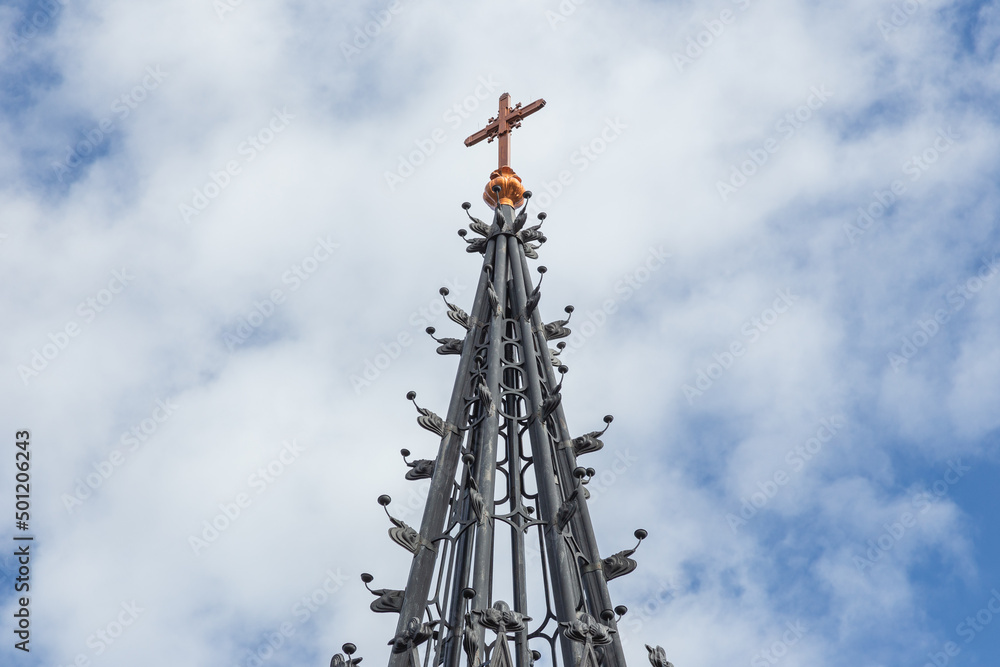 Neo Gothic Church spire of the Holy Apostles Peter and Paul in Shuvalov Park, St Petersburg, Russia
Neo Gothic Church spire of the Holy Apostles Peter and Paul in Shuvalov Park, St Petersburg, Russia