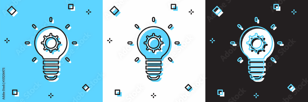 Set Light bulb with concept of idea icon isolated on blue and white, black background. Energy and idea symbol. Inspiration concept. Vector Set Light bulb with concept of idea icon isolated on blue and white, black background. Energy and idea symbol. Inspiration concept. Vector
