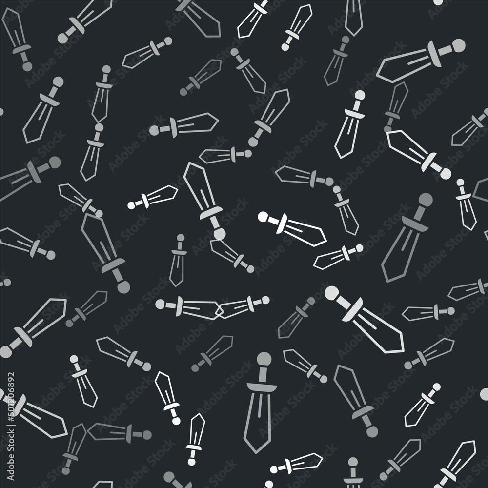 Grey Sword toy icon isolated seamless pattern on black background. Vector Grey Sword toy icon isolated seamless pattern on black background. Vector