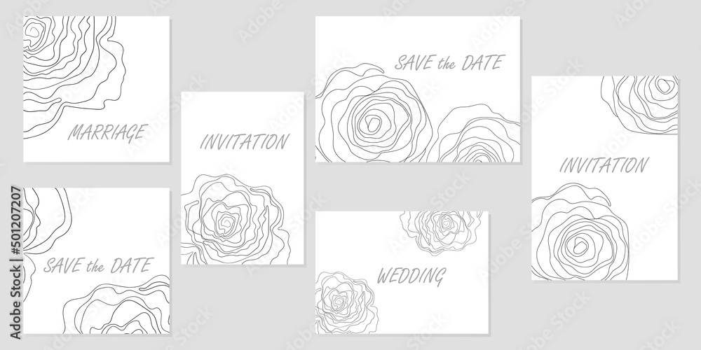 Elegant Minimalist template wedding invitation card. Floral black line art ink drawing. Vip cover template, save the date design Elegant Minimalist template wedding invitation card. Floral black line art ink drawing. Vip cover template, save the date design