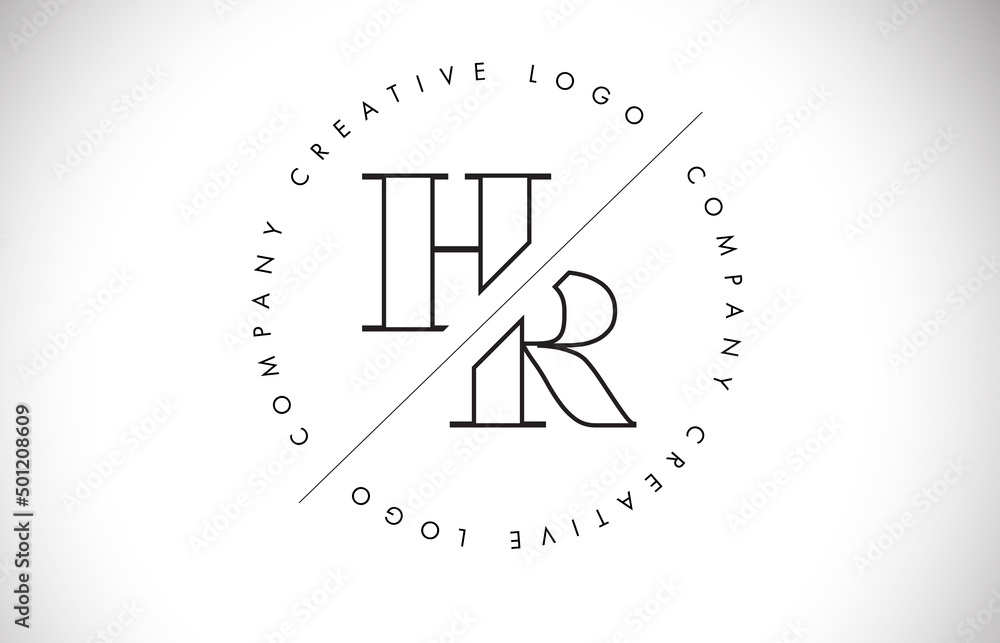 Outline HR h r letter logo with cut and intersected design and round frame. Outline HR h r letter logo with cut and intersected design and round frame.