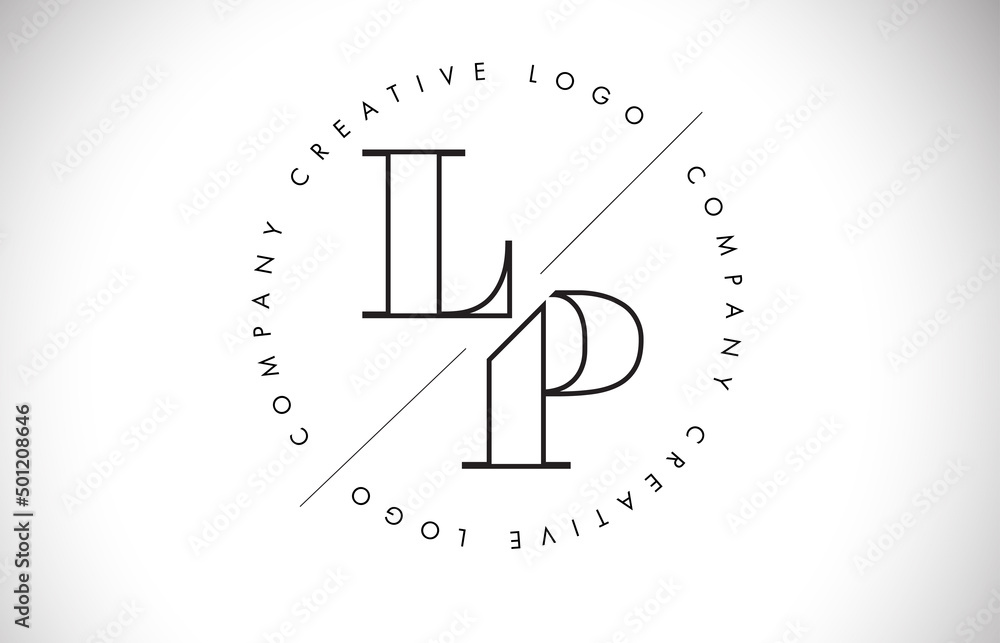 Outline LP l p letter logo with cut and intersected design and round frame. Outline LP l p letter logo with cut and intersected design and round frame.