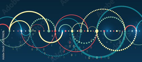 Processing sorting data fragmentation. Business analytics. The flow of information in the form of waves and particles. Visualization of a large amount of data. Abstract transformation of information.