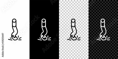 Set line Cigarette butt icon isolated on black and white, transparent background. Stubbed out cigarette. Vector
