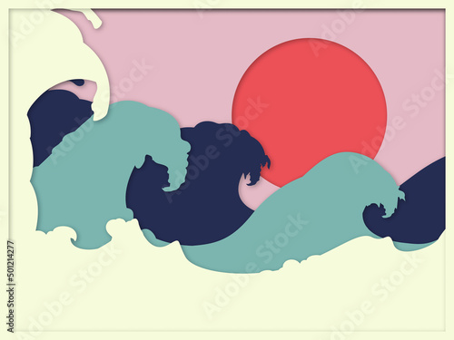 Layered paper cut style. Wave background. Shadow box. Paper crafting paper cut out design