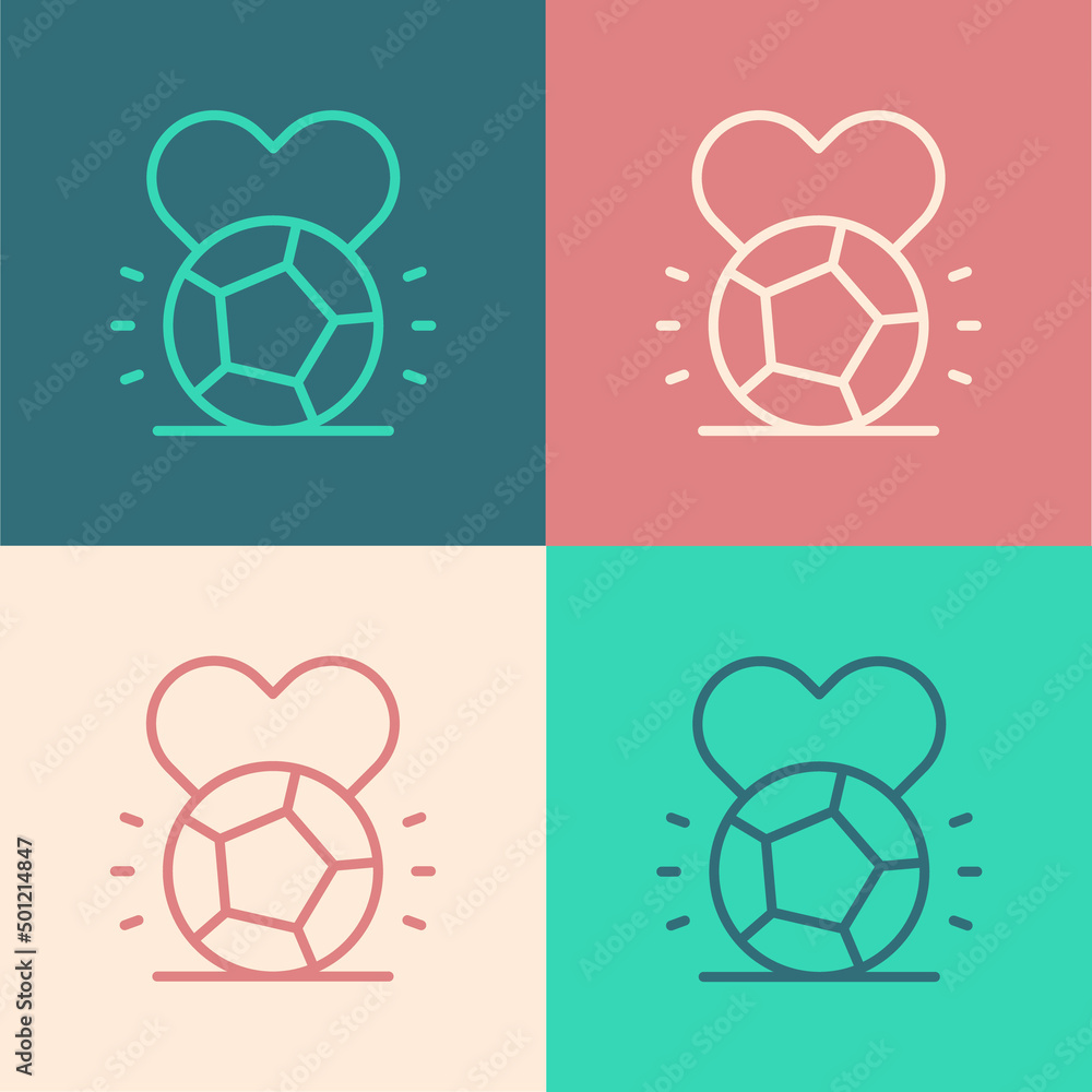 Obraz premium Pop art line Soccer football ball icon isolated on color background. Sport equipment. Vector