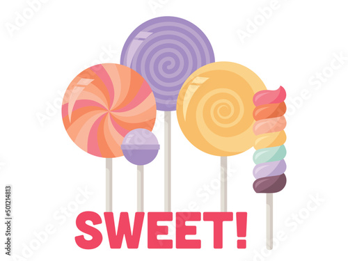 Modern colorful swirly lollipop candy vector illustration