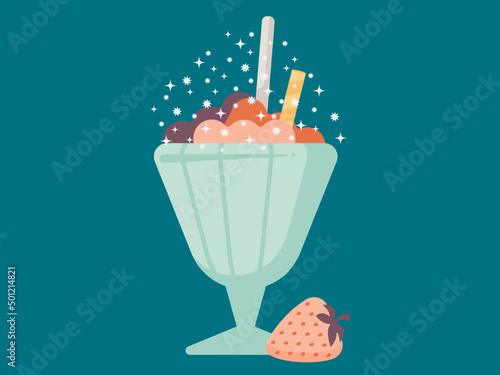 Modern ice cream float shake with straw vector illustration